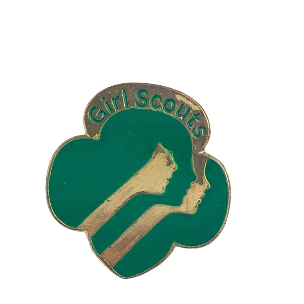 Gold Tone & Green Girl Scouts Lapel Pin